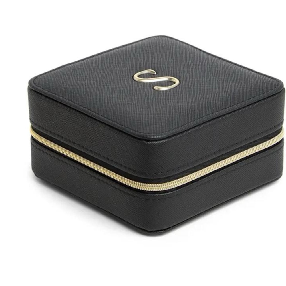 Nordstrom S monogrammed Black Jewelry Case with Gold Accent